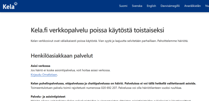 Skärmbild av FPA:s hemsida som ligger nere.